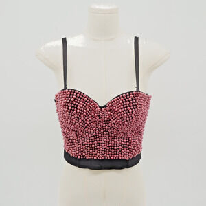 Lydia USA Pink Pearl Beaded Bustier Crop Top S Barbiecore Y2K Festival Clubwear